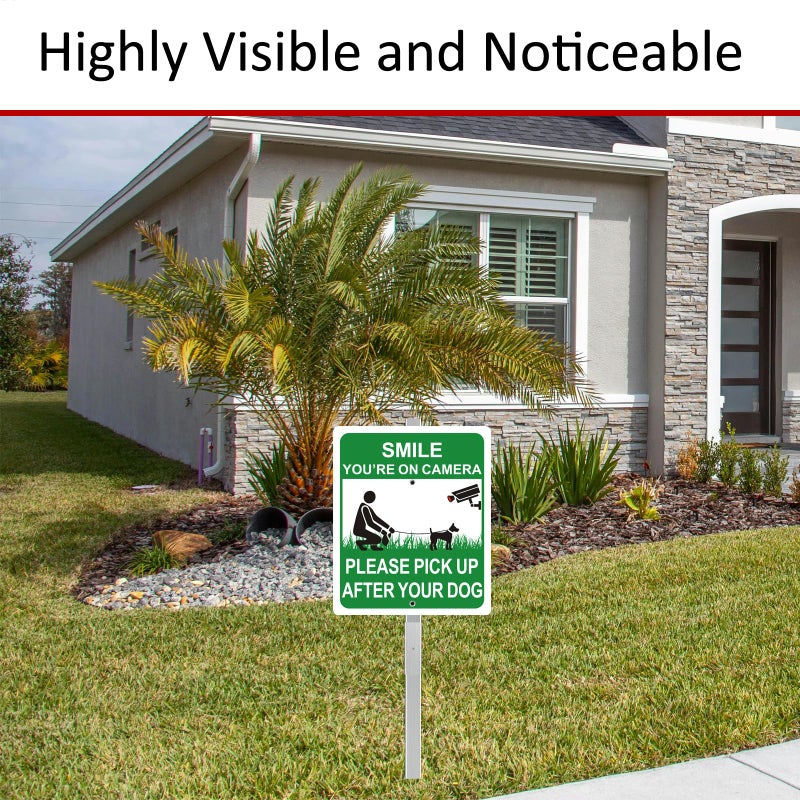 i-CowFun Heavy Duty Metal Pick Up After Your Dog Sign Camera, 12"" x 10"" Aluminum Clean Up After Your Dog Sign with 28"" Stake, Weather Resistant - Image 2